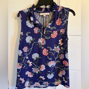 LOFT Women's Floral Blouse - Navy and Coral